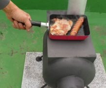 Маленькая, стильная печь с варочной плоскостью из газового баллона