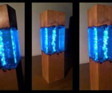 Ночник синего цвета из смолы и дерева